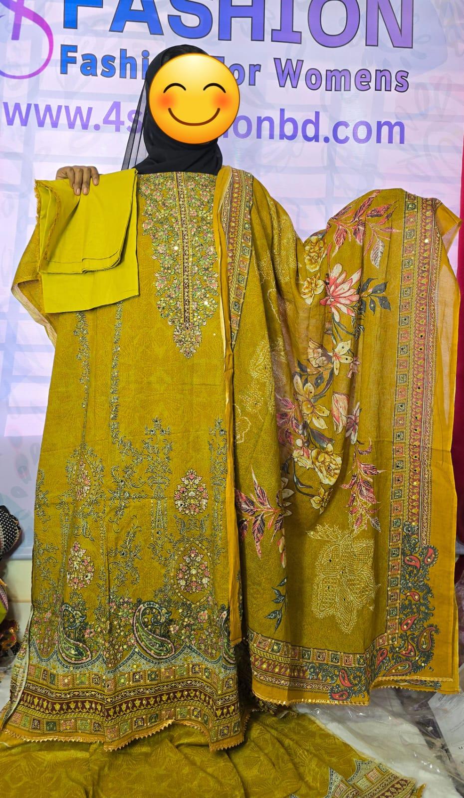 Al Huda Lahore Boutique Collection - Mustard Mirror Stone Handwork 3-Piece Suit